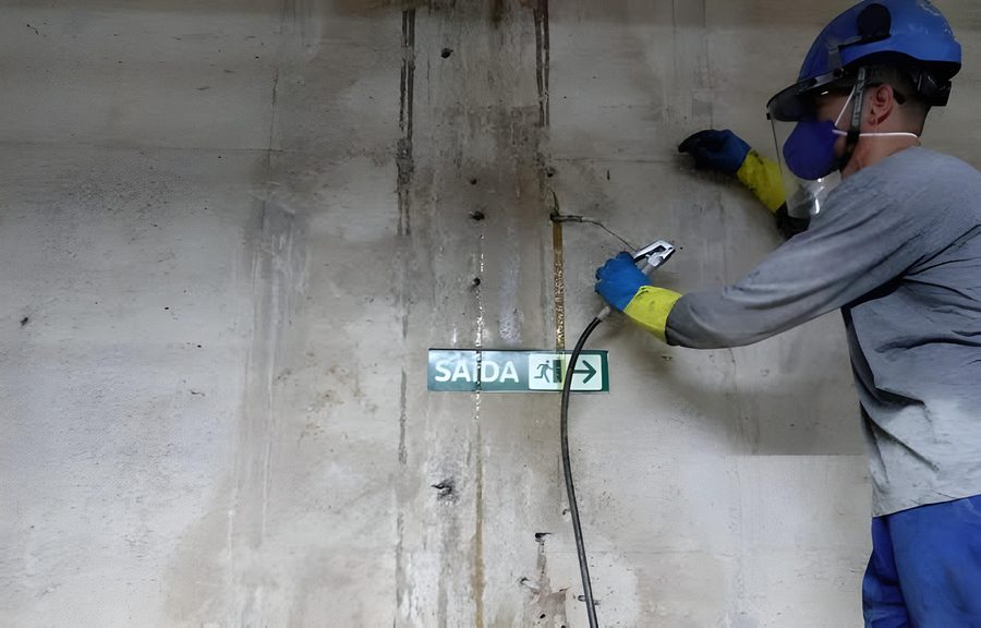Preparação para injeção de resina em trinca
